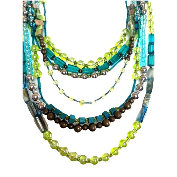 20-24" Chico's Beaded  Boho Necklace Multi-Strand Green & Turquoise mixed - Picture 2 of 3